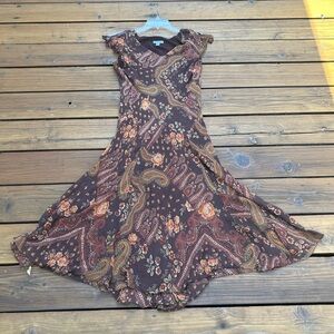 Charter Club paisley brown neutral tone midi dress flutter sleeve v neck 10